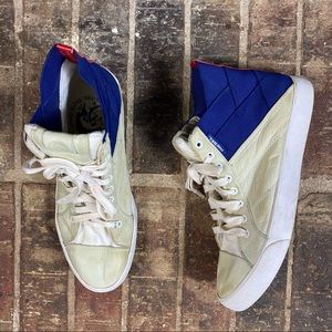 Diesel S-Tunnyngs Off White Leather Blue Criss Cross Strap Heel High Top Sneaker
